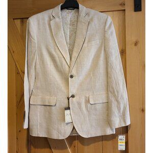 New! Tasso Elba Island Men M 39-41 Linen Two Button Blazer Jacket Beige Lined